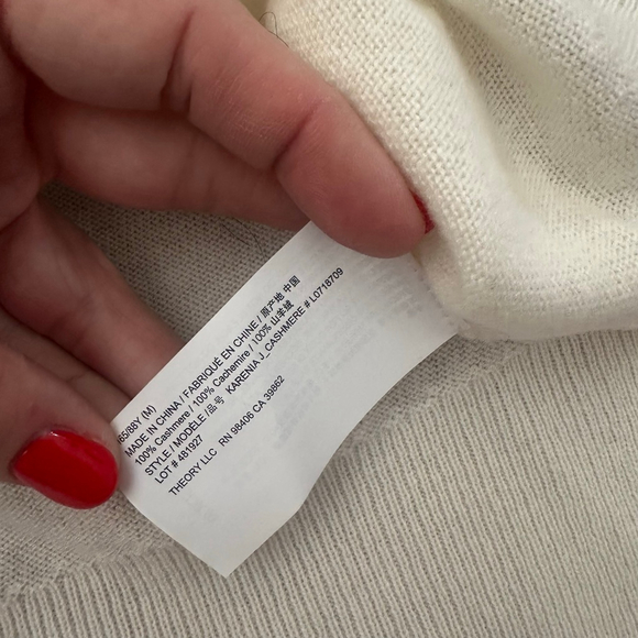 Women's Theory Off-White Cashmere Crew Neck Sweater M - Picture 6 of 6